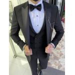 Men'S 3pc Tuxedo Suit Hanover Black Slim Fit Peak Lapel Tuxedo