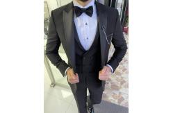 China Men'S 3pc Tuxedo Suit Hanover Black Slim Fit Peak Lapel Tuxedo supplier
