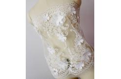 China Beautiful White 3D Flower Lace Fabric , Double Edge Alencon Beaded Lace Fabric supplier