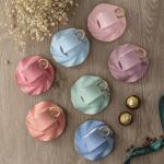 Unique Espresso Cup and Saucer Set Matt Gold Rim Painted Handle Arabic