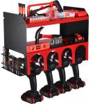 Metal Wall Mount Power Tool Storage Organizer with Four Drill Holders and Drill Bit Rack for sale