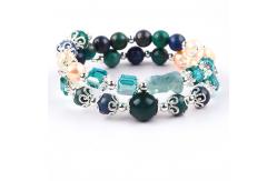 China Unicorn Carving Adjustable 2 Layer Azurite Stone Crystal Bracelet supplier