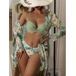 Tether Three Piece Swimwear Pleated Skirt 3 Piece Swimsuit With Cover Up Chiffon for sale