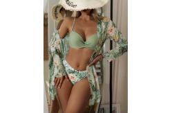 China Tether Three Piece Swimwear Pleated Skirt 3 Piece Swimsuit With Cover Up Chiffon supplier
