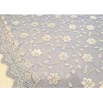 Embroidered White And Blue Sequin Floral Lace Fabric With Scalloped Edging for sale
