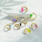 18K Real Gold Plated Adjustable Diamond Rings Colorful Enamel Geometrics for sale