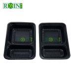 Custom Black 2 Grid Disposable Takeaway Boxes 1000ml Rectangular With Lid