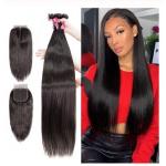 Virgin Brazilian Human Hair Extensions / 3 Bundles Human Hair With 4 X 4 Lace Closure for sale