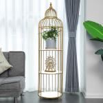 China Rustproof Four Layers 32x136cm Metal Flower Stand Birdcage Shape manufacturer