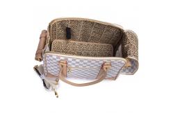 China  				High Quality PU Leather Double Layer Classic Grid Pet Carriers 	         supplier