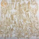 Delicate MDX Gold Color Embroidery Lace Fabric Mesh Sequins For Gown Dress for sale
