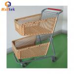 Customized New Style Two Layers Plastic Supermarket Trolley With 4 PU Wheels for sale