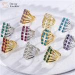 Opening Adjustable 14K Gold Plated Row Diamond Ring Crystal Zircon For Women Men for sale
