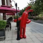 H185cm Standing Fiberglass Cartoon Rabbit Sculpture For Shopping Centre for sale