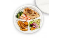 China 100C Bio Sustainable 3 Compartment Compostable Sugarcane Plates Bagasse Pulp 9 Inch supplier