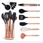 17 Piece Set Black Silicone & Copper Kitchen Utensils Rose Gold for sale
