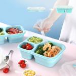 Microwave Safe 3 Compartment Collapsible Silicone Bento Box With Fork for sale