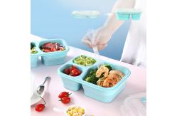China Microwave Safe 3 Compartment Collapsible Silicone Bento Box With Fork supplier