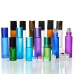 10Ml Rainbow Color Frosted Glass Roller Bottles For Essential Oil With Brushed Cap for sale
