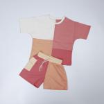 Unisex Child Patchwork Clothes 260gsm Back To School Outfits Organic Cotton Patchwork Color Tee And Short for sale