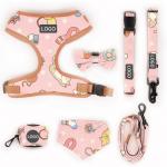 Polyester Leopard Print Pet Harness Sets Logo Adjustable Collar Leash Mesh Dog Harness