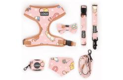 China Polyester Leopard Print Pet Harness Sets Logo Adjustable Collar Leash Mesh Dog Harness supplier