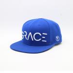 Adult Flat Brim Snapback Hats Plastic Closure 6 Panels Blue Color for sale