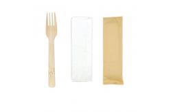 China 17CM Biodegradable Disposable Bamboo Fork Cutlery Take Out Napkin Kit supplier