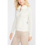 Winter Wool Cardigan Sweater , Detachable Fur Collar White Cardigan Sweater for sale