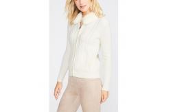 China Winter Wool Cardigan Sweater , Detachable Fur Collar White Cardigan Sweater supplier