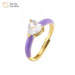 Enamel Heart Diamond Rings , Opening Adjustable Zircon Love Heart Band Ring