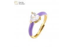China Enamel Heart Diamond Rings , Opening Adjustable Zircon Love Heart Band Ring supplier