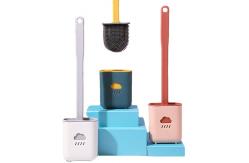 China 14.96in Flat Rubber Silicone Flex Toilet Brush With Holder Long Handle TPR supplier