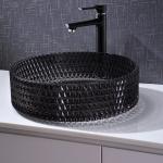 Diamond Shape Crystal Wash Basin 22 Inch Transparent Black Round Countertop Sink