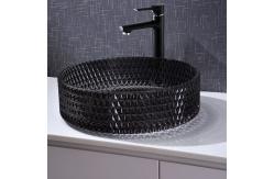 China Diamond Shape Crystal Wash Basin 22 Inch Transparent Black Round Countertop Sink supplier