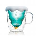Christmas Wish Tree 250ml Glass Cup ,Insulated Glass Coffee Mugs With Lid for sale