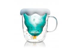China Christmas Wish Tree 250ml Glass Cup ,Insulated Glass Coffee Mugs With Lid supplier
