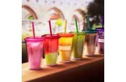 China 450ML Transparent Double Wall Plastic Drinking Tumblers Beverage Cup With Straw And Lid supplier