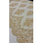 French Stretch Beige Pearl Beaded Wedding Lace Fabric With Scalloped Edge for sale