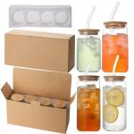 Sublimation Glass Coke Cup With Bamboo Lid And Straw Glass Cold Drink Cup High Borosilicate Glass Coated Transparent Glass Cup Set Sublimation Glass Mason Jar