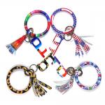 PU Leather Circle 3 Inches Bangle Keychain Bracelet With Tassel for sale