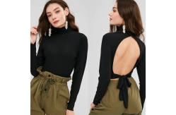 China Blank Open Back Long Sleeve Ribbed Turtleneck Crop Top supplier