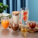 250ml 350ml 450ml Double Wall Glass Coffee Mugs With Bamboo Lid for sale