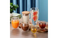 China 250ml 350ml 450ml Double Wall Glass Coffee Mugs With Bamboo Lid supplier