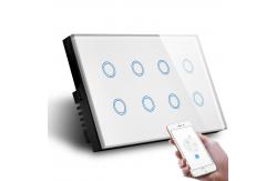 China 8 Gang Smart Switch Wifi Smart Wall Touch Light Glass Panel OEM Tuya supplier