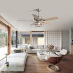 Brushed Nickel 2000LM Five Metal Blade Ceiling Fan With Light 65W for sale
