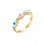 Colorful Enamel Turkish Evil Eye Diamond Ring 18k Gold Plated for sale
