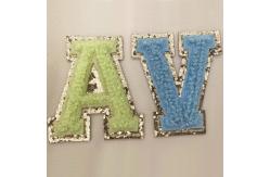 China Iron On Back Glitter Chenille Embroidery Patch Heart Shape Embroidered Cloth Patches supplier