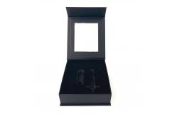 China Custom Black Solid Magnetic Gift Box Packaging With Clear Window Foam Insert supplier