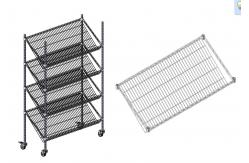 China Chrome Slanted Wire Shelving For Warehouse With 5 Inch Polyurethane Casters supplier